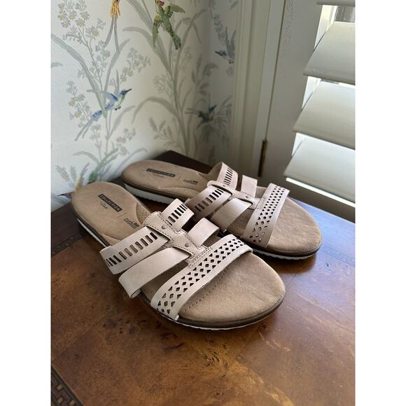 CLARKS 9.5 Sandals Kele Willow Strappy Soft Cushion Pink Slides - Picture 1 of 7